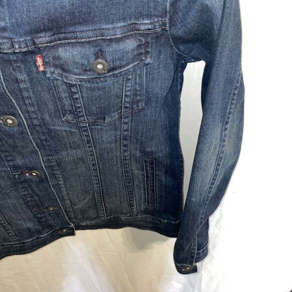 Levi’s Women’s Jean Jacket Size Large Dark Blue Denim Going Out Party Fun - Picture 7 of 12
